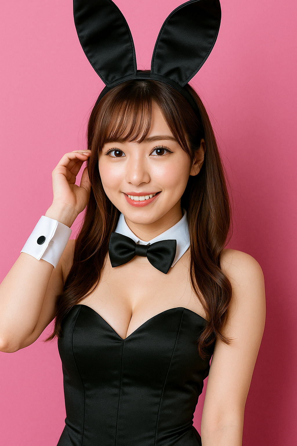 那覇松山のガールズバーBUNNY BAR RABBITのキャスト。黒いバニー衣装を着た女性のプロフィール用画像。