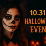 那覇松山のガールズバーBUNNY BAR RABBITのハロウィンイベント告知バナー。バニー衣装の女の子がハロウィンメイクをしてネオン風の背景に立つデザイン。